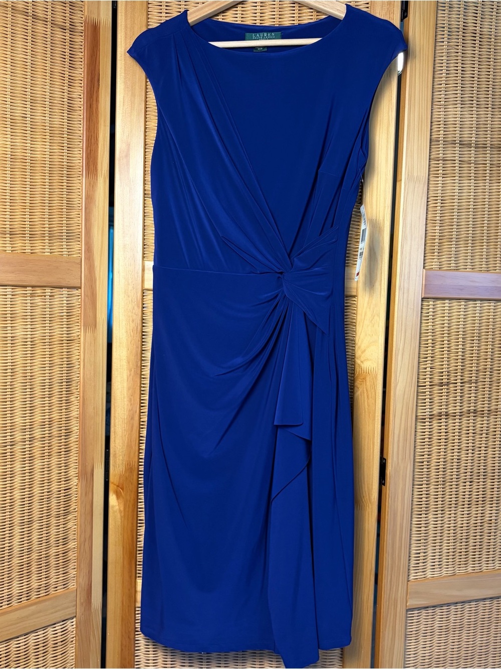 New with tags Lauren Ralph Lauren Cap-Sleeve Twist-Front Dress Royal Blue sz 8